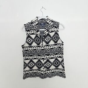 Chaps Black and White Aztec Western 100% Cotton Statement Vest Medium